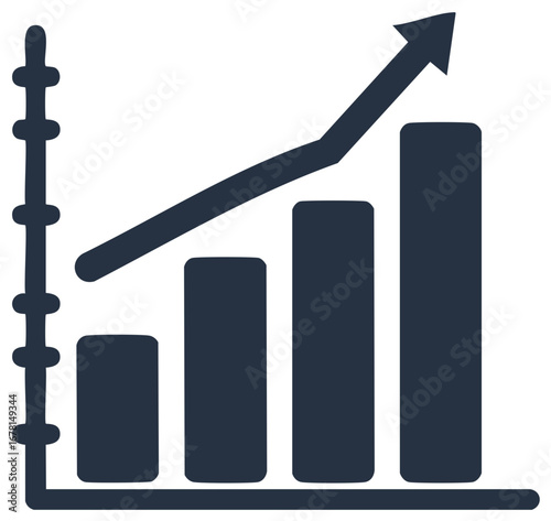 Graph Bars with Ascending Arrow: Increase, Growth, Progress, Rise, Success Concept