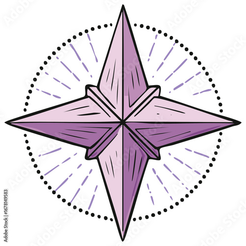 Stylized purple compass rose star vector illustration for navigation