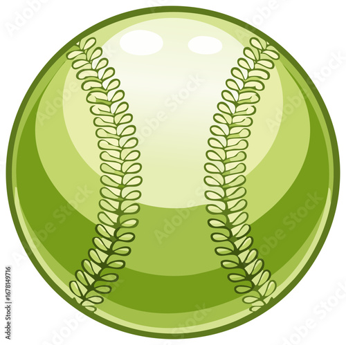 Green baseball illustration with laces, sphere ball for team sport game