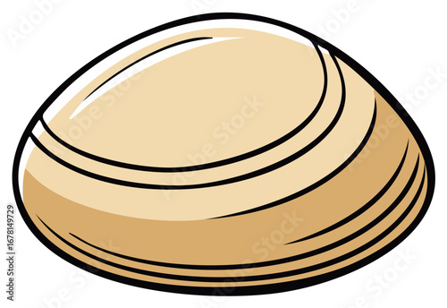 Illustration of a stylized seashell with brown tones and bold black outlines.