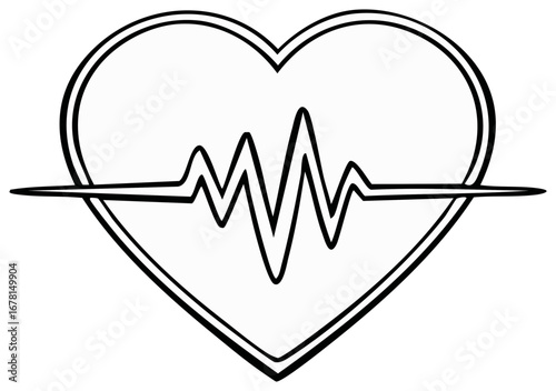 Heart Graphic with Pulse Line Vector Illustration Health Symbol in Black and White Style