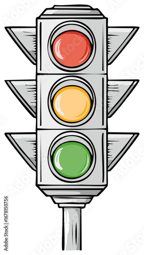 Vibrant Hand Drawn Style Traffic Light Symbolizing Road Safety and Urban Control