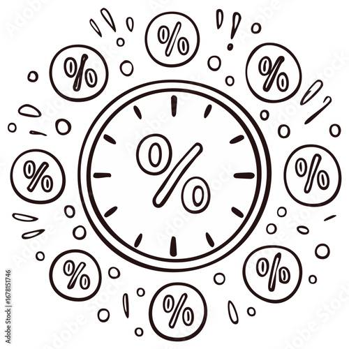 Discount clock with percentage symbols around