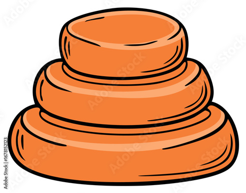 Cartoon Stacked Orange Elements Illustration: Three Tiered Round Forms with Outlines