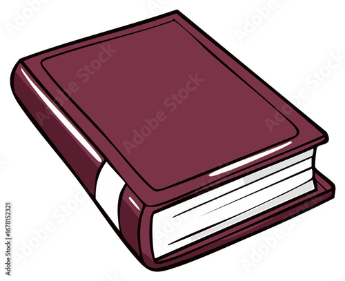 A closed maroon hardcover book with a white bookmark shown from an elevated angle.