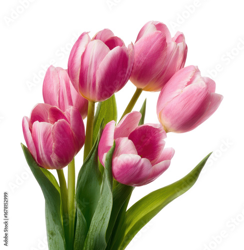 Vibrant pink tulips bouquet floral arrangement isolated on transparent background
