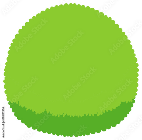 Cartoon illustration of a green rounded topiary bush with scalloped edges.