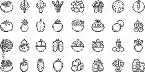 Fresh healthy produce icons collection for organic food branding and healthy lifestyle promotion