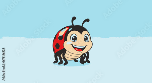 Cheerful Ladybug Character Illustration with Smiling Face and Playful Design for Children's Educational Material and Nature-Themed Projects