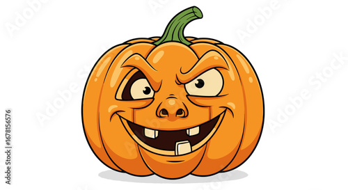 Spooky Carved Pumpkin with Cartoonish Grin for Halloween Decorations, Festive Designs, and Autumnal Holiday Celebrations, perfect for greeting cards and social media posts.