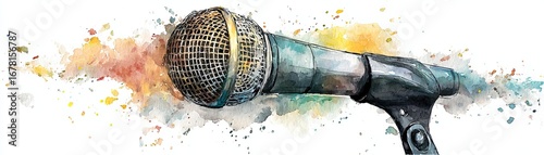 watercolor microphone on colorful splash background clip art preview