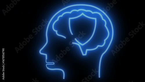 Wallpaper Mural human brain head icon and shield icon with neon effect Torontodigital.ca