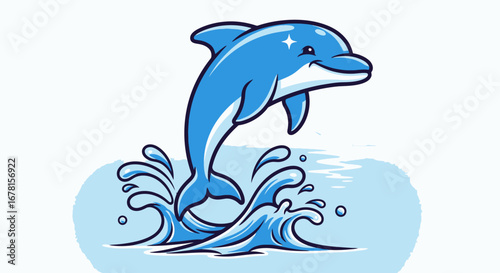 Cheerful Dolphin Leaping from Water Cartoon Illustration for Children's Books and Marine Life Educational Resources
