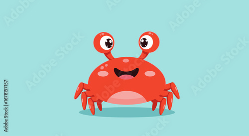 Cheerful Cartoon Crab Illustration with a Blue Background for Children's Book Illustrations and Aquatic Themed Educational Material