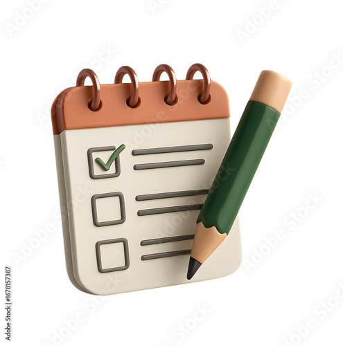Checklist notepad and pencil 3D rendering task management to do list organization planning productivity