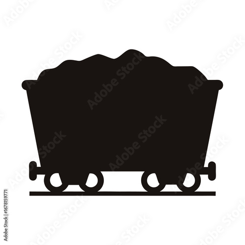 Silhouette image of a mine cart loaded with coal or other minerals