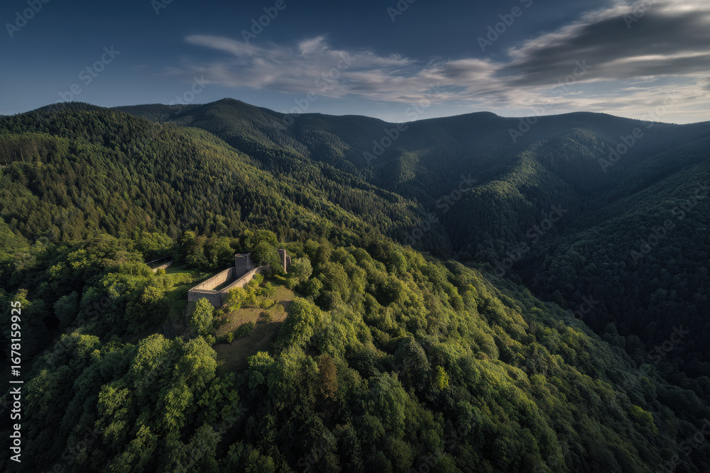 Fototapeta premium breathtaking aerial view of historical castles nestled amidst lush greenery in picturesque landscape of czech
