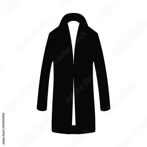 Stylized black silhouette of an open front coat or cardigan