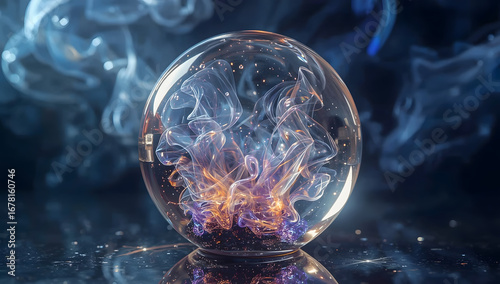 Abstract energy in a glass orb, Mystical light in a crystal ball, Future technology in a sphere