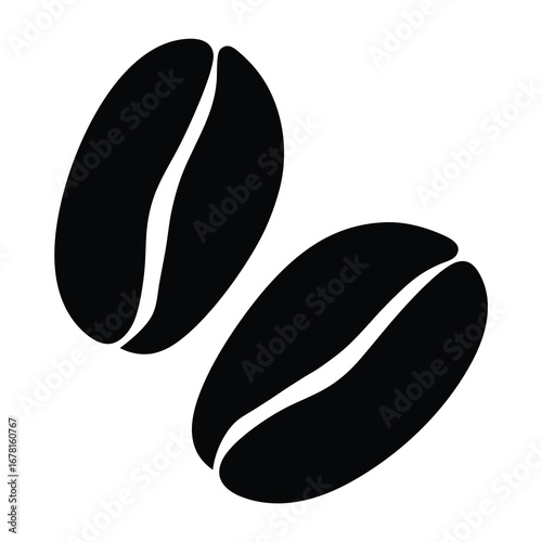 Two Black Coffee Beans Isolated on White Background, Simple, Modern Design