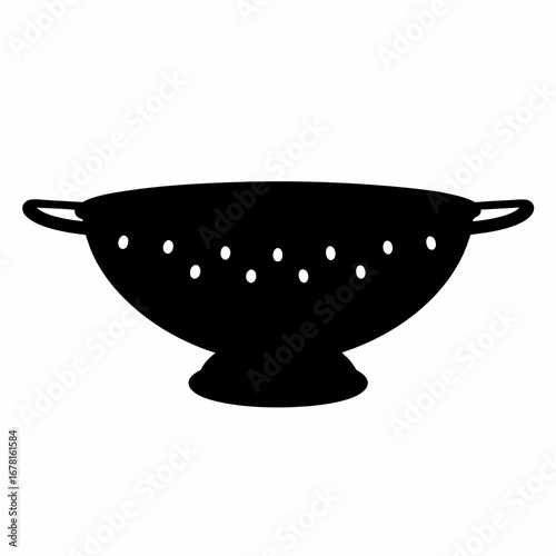 Minimalistic black and white illustration of a standing colander with simple design