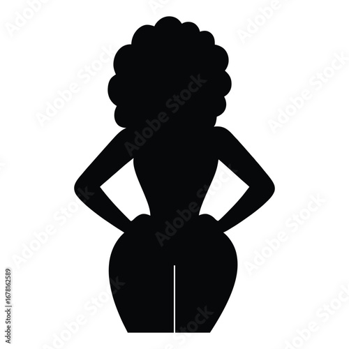Stylish Drag Queen Silhouette Vector Dancing in Heels, Flowing Gown and Glamorous Hair Style, Dramatic Pose with Afro Wig on White Background