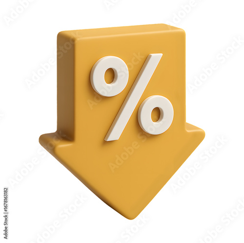 Yellow downward arrow with percentage sign showing price reduction