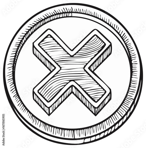 Hand-drawn illustration of an X mark inside a circle, a symbol of cancel or wrong.