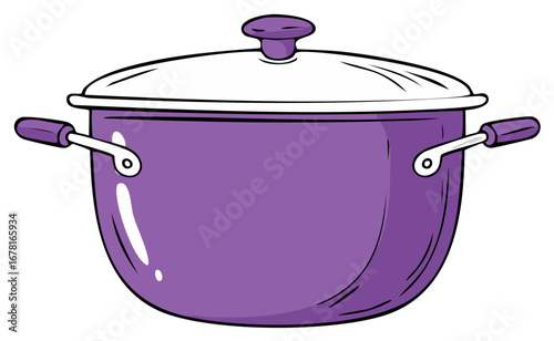 Cartoon illustration of a large purple cooking pot or stockpot with a white lid.