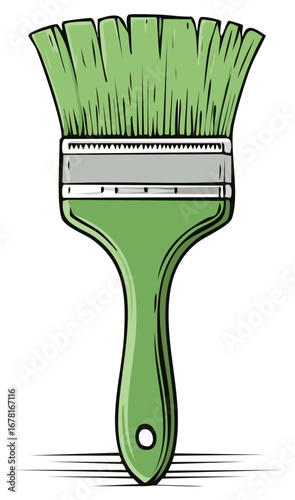 Vector illustration of a green handled paint brush with bristles