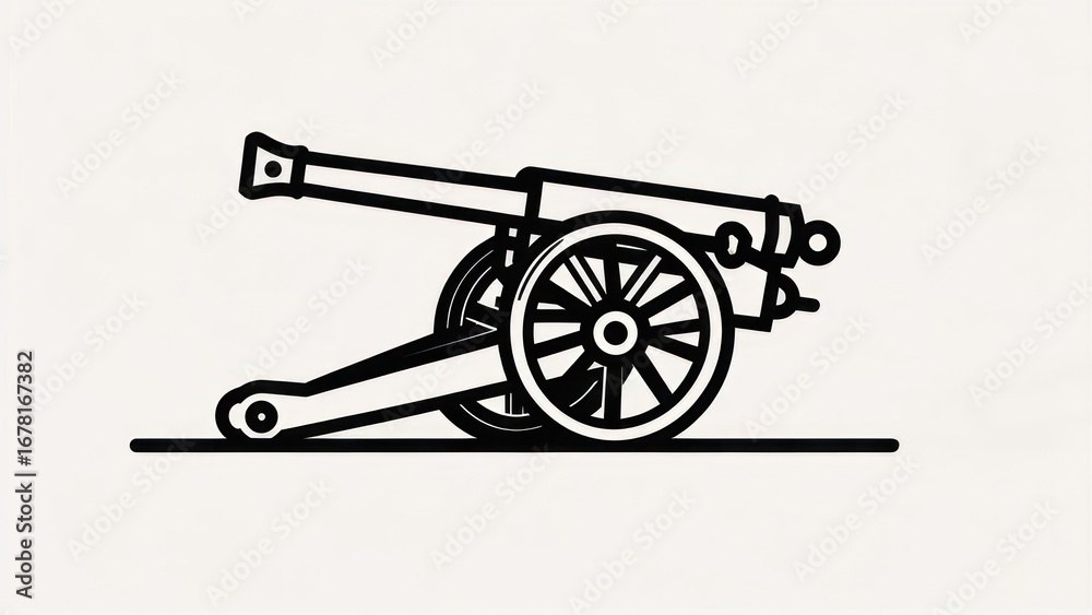 Fototapeta premium Bold Minimalist Line Art of a Historic Field Artillery Cannon