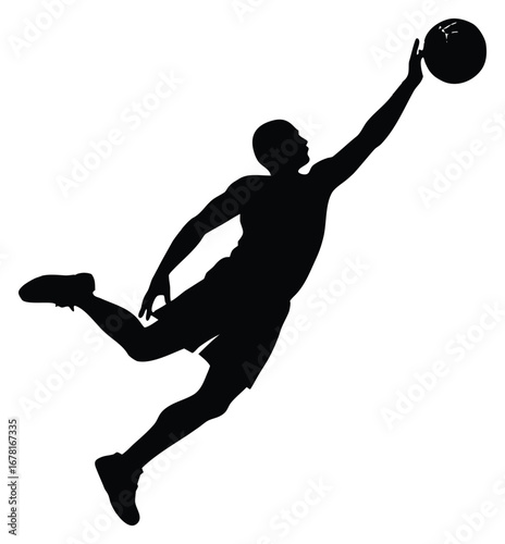 Basketball Player Silhouette in Action Catching a Ball Dynamic Sport Graphic