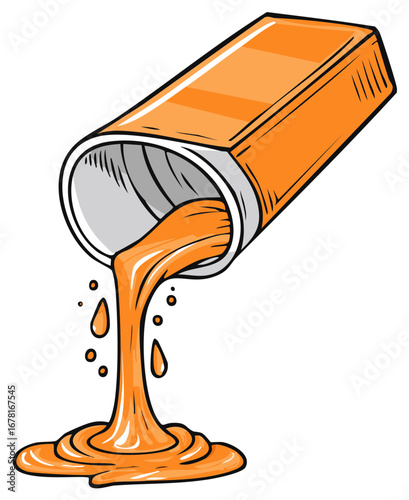 Illustration of liquid flowing from a rectangular container in a stylized manner.