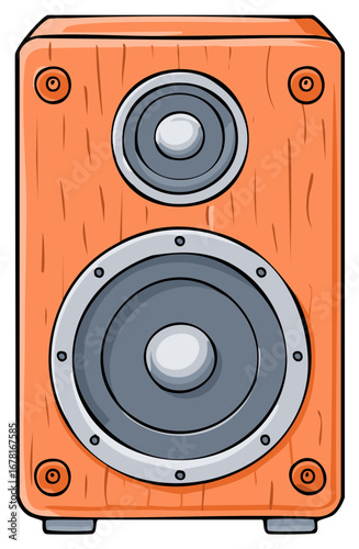 Cartoon Speaker Illustration Wood Grain Cabinet Woofer Tweeter Music System Audio Technology