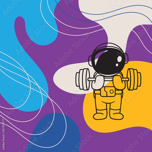 Colorful abstract astronaut space vector illustration. Cosmonaut in spacesuit, futuristic galaxy exploration element for book cover, poster, sticker, print, a