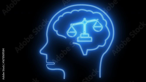 Wallpaper Mural human brain head icon and weighted scales icon with neon effect Torontodigital.ca