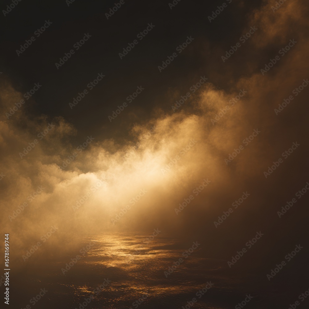 Obraz premium Ethereal Mist Over Water Under Soft Golden Light at Dusk Beautiful Nature Scene