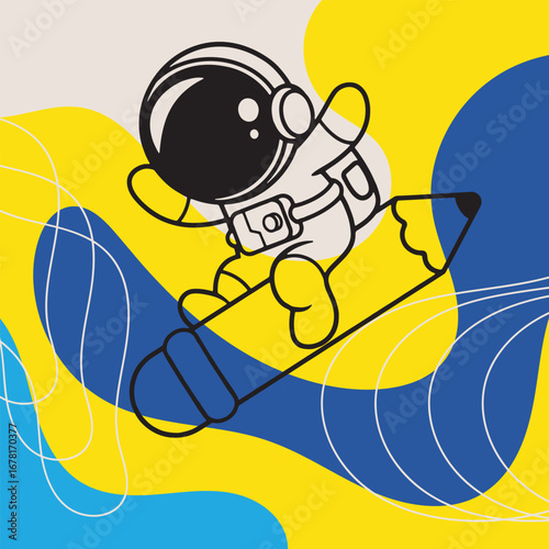 Colorful abstract astronaut space vector illustration. Cosmonaut in spacesuit, futuristic galaxy exploration element for book cover, poster, sticker, print, a