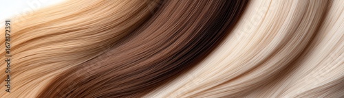 Ombre hair extensions, transitioning from ash brown to icy blonde, displayed against a glowing gradient