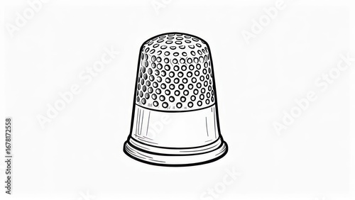Thimble Sketch: Detailed Line Art of Sewing Tool on White Background