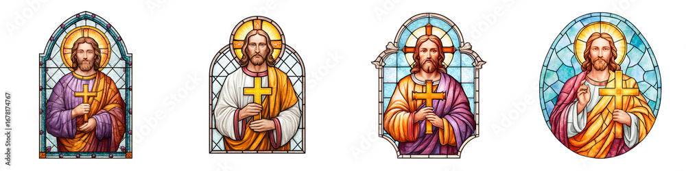 Fototapeta premium Stained Glass Jesus Illustration Set on White
