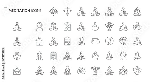 Meditating figures representing mindfulness and inner peace in a simple, clean style, conveying a sense of calm and balance.