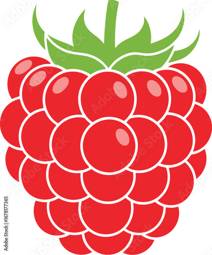 Vibrant red raspberry with fresh green leaves, perfect for healthy eating and summer themes