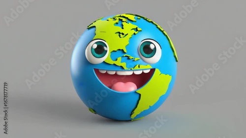 Animated Earth smiling, ready for a vibrant geography or ecology lesson video