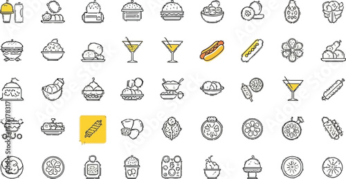 Modern food and drink icons for menus, websites, and apps capture culinary delight and vibrant lifestyle.