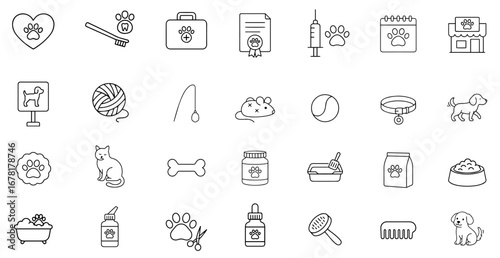 Set of pet icons, dog, cat, puppy, animals