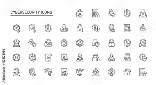 Cybersecurity symbols representing data protection and network security in a clean, modern style for digital safety and trust.