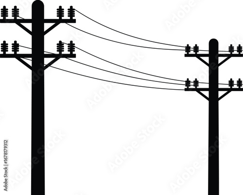 Utility pole, electrical power lines, crossarms, insulators, energy distribution, infrastructure, electricity transmission, rural grid, high voltage, safety equipment, engineering, maintenance,