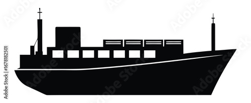 Cargo ship silhouette vector illustration for shipping and transport themes art