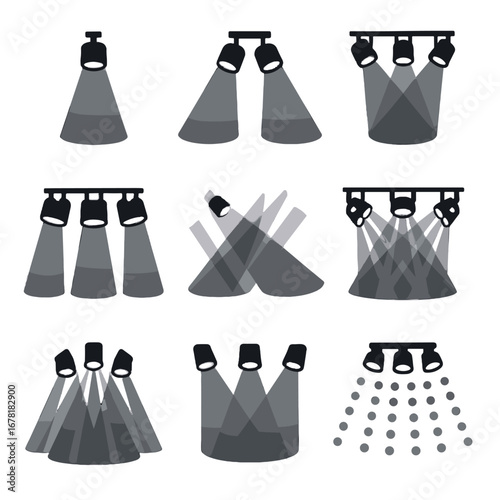 Patterned source beams vector quad spotlight icon multiple beam scattered